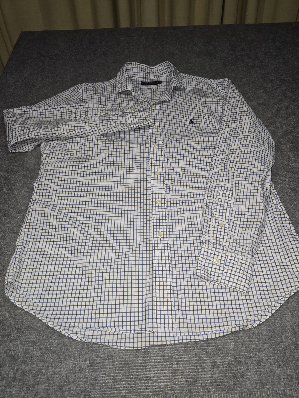 Polo Ralph Lauren Men L Blue White Tattersall Check Button Down Shirt Pony Logo